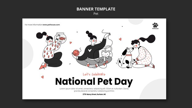 Modelo de banner para o dia nacional do animal de estimação com dona e animal de estimação