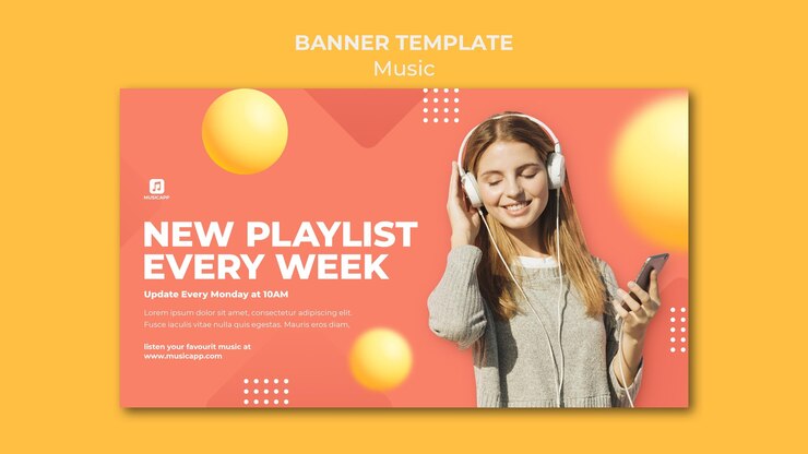 PSD grátis modelo de banner para streaming de música online com mulheres usando fones de ouvido