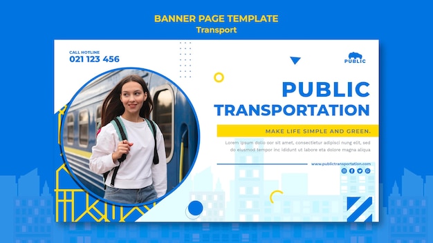 Modelo de banner para transporte público com passageiro feminino