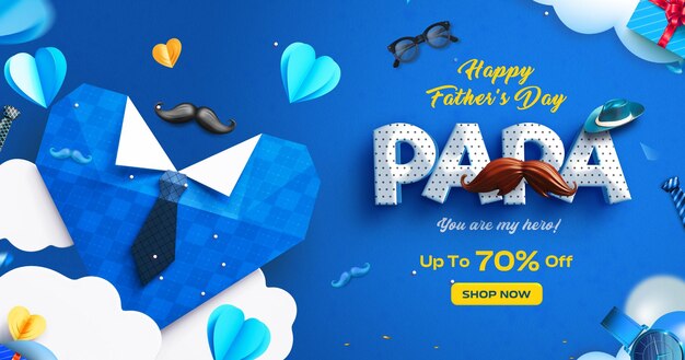 Modelo de banner publicitário de venda do Dia dos Pais com efeito de texto editável