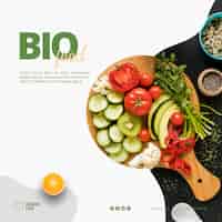 PSD grátis modelo de banner quadrado de comida bio