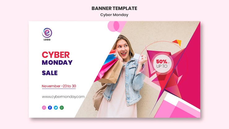PSD grátis modelo de banner realista cyber segunda-feira