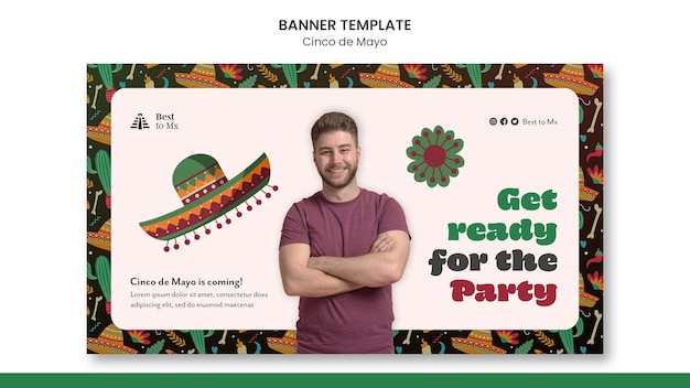 Modelo de banner realista de cinco de maio