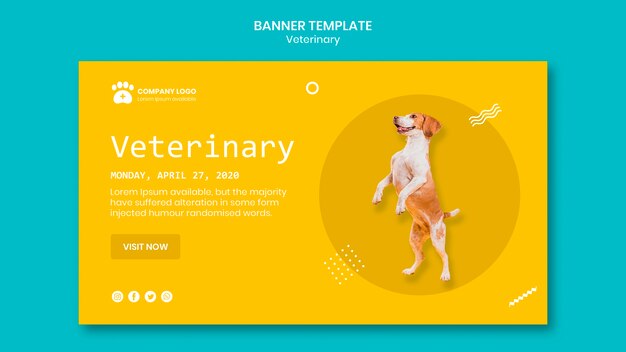 Modelo de banner veterinário com cachorro fofo