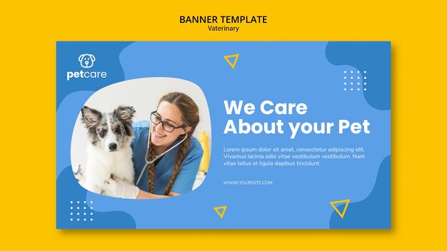 Modelo de banner veterinário de veterinário e cão de mulher