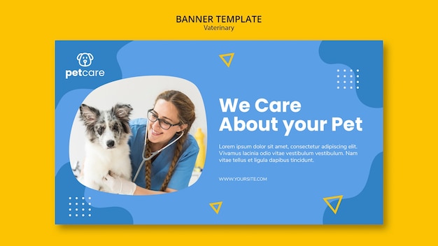 Modelo de banner veterinário de veterinário e cão de mulher