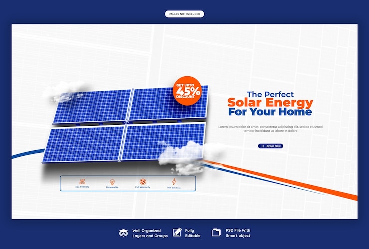 PSD grátis modelo de banner web de painel solar e economia de energia