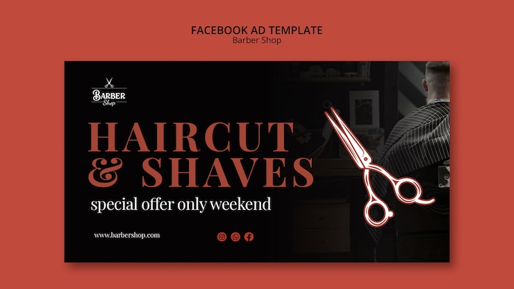 PSD grátis modelo de barbearia de design plano