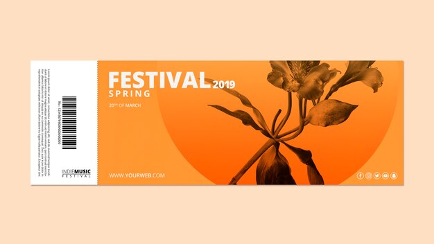 Modelo de bilhete de admissão com conceito festival de primavera