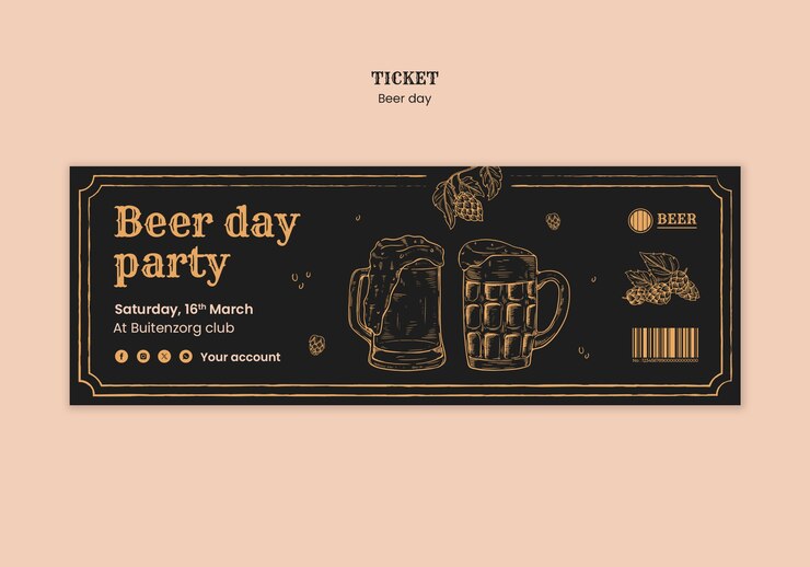 PSD grátis modelo de bilhete de celebração do dia da cerveja