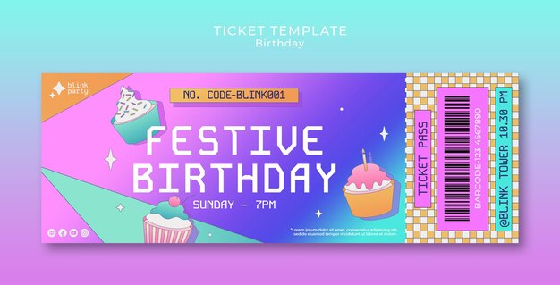 Modelo de bilhete de festa de aniversário em gradiente