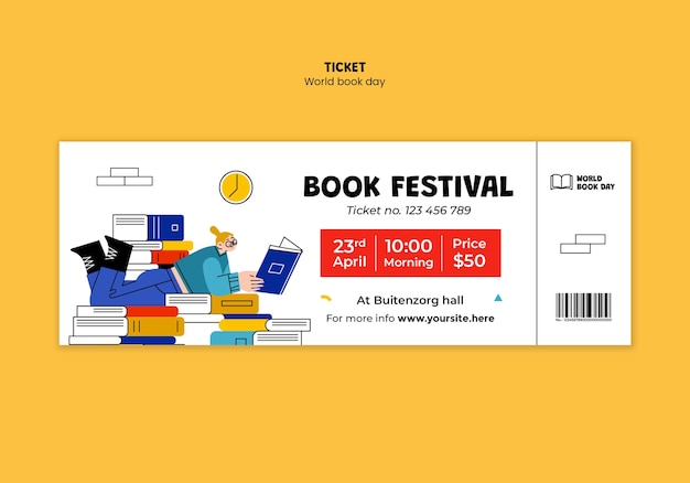 Modelo de bilhete para a celebração do dia mundial do livro