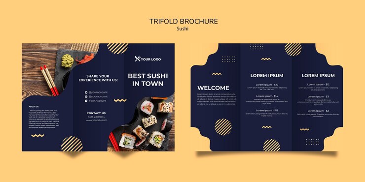 PSD grátis modelo de brochura - três dobras de conceito de sushi