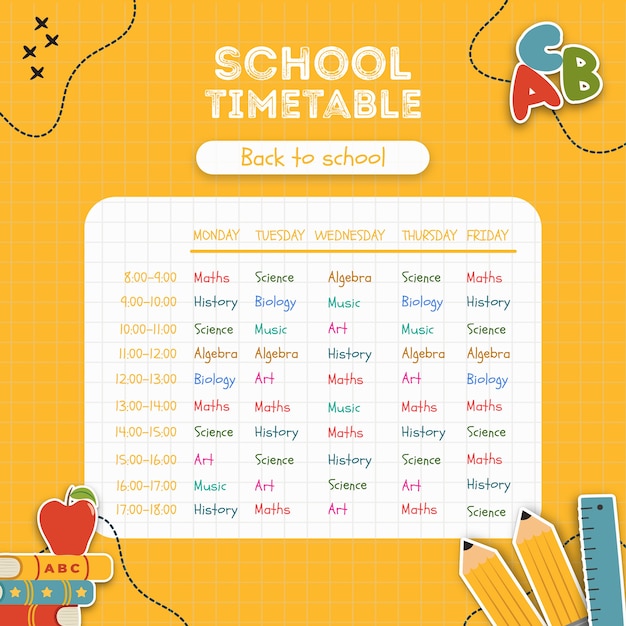 Modelo de calendário escolar amarelo brilhante