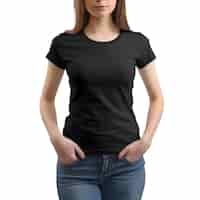 PSD grátis modelo de camiseta preta em branco em corpo feminino isolado em fundo branco