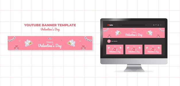 PSD grátis modelo de canal do youtube de dia dos namorados de design plano