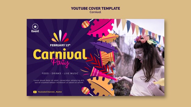 Modelo de capa de evento de carnaval no YouTube