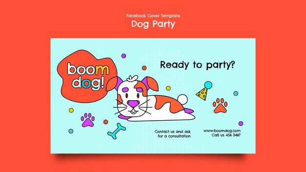 Modelo de capa de facebook de festa de cachorro de design plano