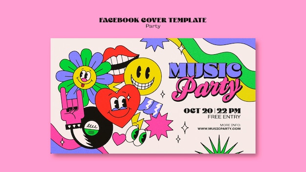 PSD grátis modelo de capa de facebook de festa de música retrô