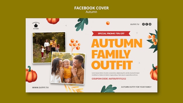 Modelo de capa de facebook de outono de design plano