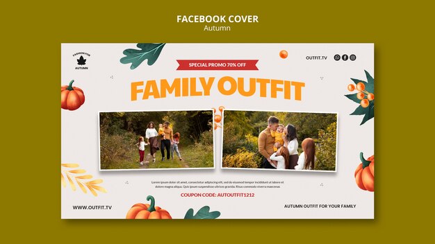 Modelo de capa de facebook de outono de design plano