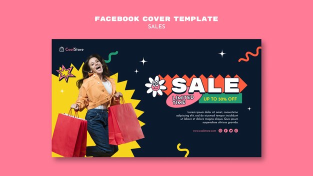 Modelo de capa de facebook de venda de design plano