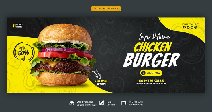 PSD grátis modelo de capa de facebook delicioso menu de hambúrguer e comida