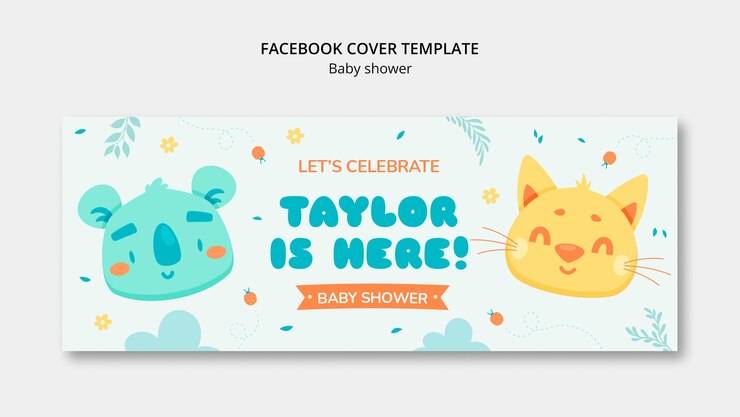 PSD grátis modelo de capa do facebook de chuveiro de bebê de design plano