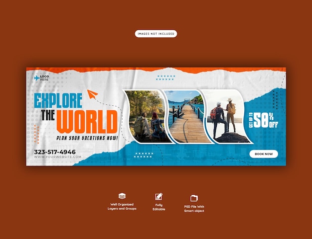 PSD grátis modelo de capa do facebook de viagens e turismo