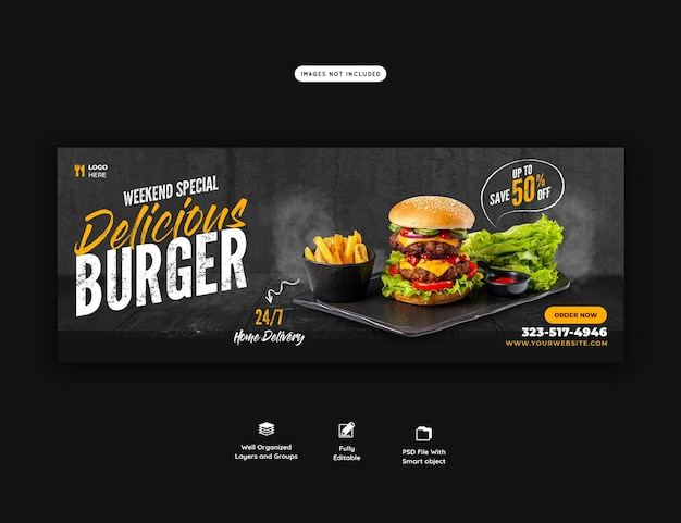 PSD grátis modelo de capa do facebook para hambúrguer delicioso e menu de comida