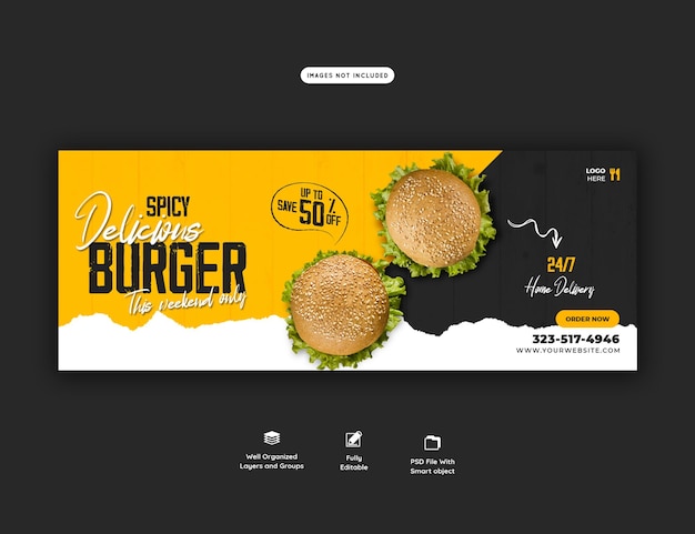 Modelo de capa do facebook para hambúrguer delicioso e menu de comida