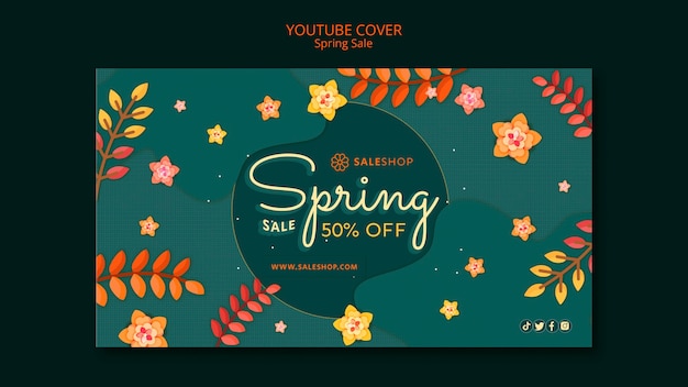 Modelo de capa do youtube com desconto de venda de primavera