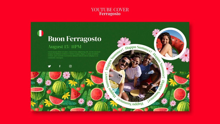 PSD grátis modelo de capa do youtube da celebração de ferragosto
