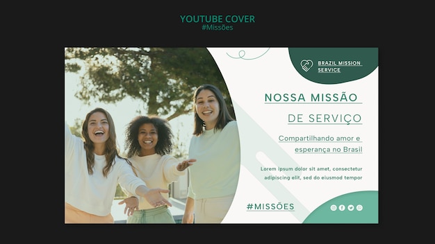 PSD grátis modelo de capa do youtube da missoes