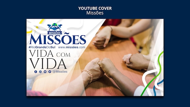 PSD grátis modelo de capa do youtube da missoes