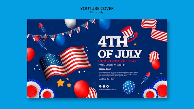 PSD grátis modelo de capa do youtube de 4 de julho