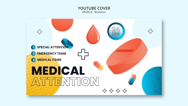 PSD grátis modelo de capa do youtube de ajuda médica