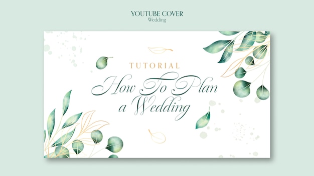 Modelo de capa do youtube de casamento em aquarela
