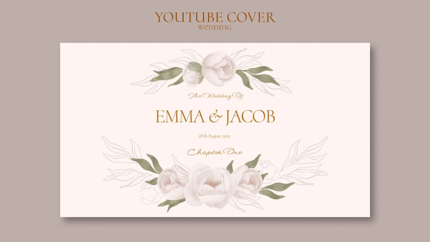 Modelo de capa do youtube de casamento floral em aquarela