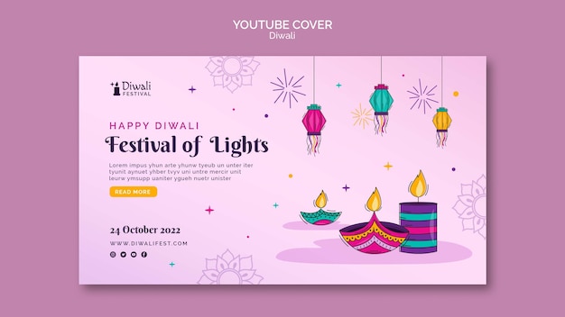 PSD grátis modelo de capa do youtube de celebração de diwali