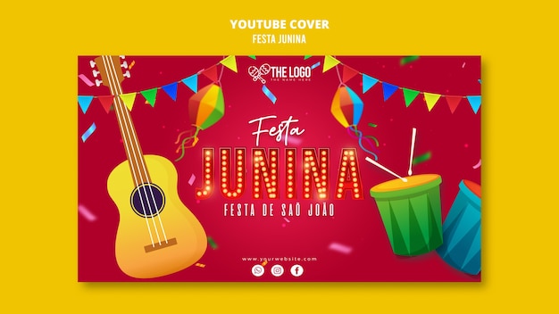 PSD grátis modelo de capa do youtube de celebração de festas juninas