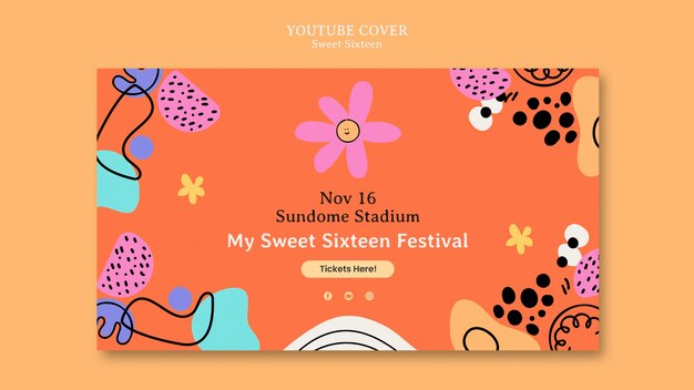 Modelo de capa do youtube de celebração do doce 16