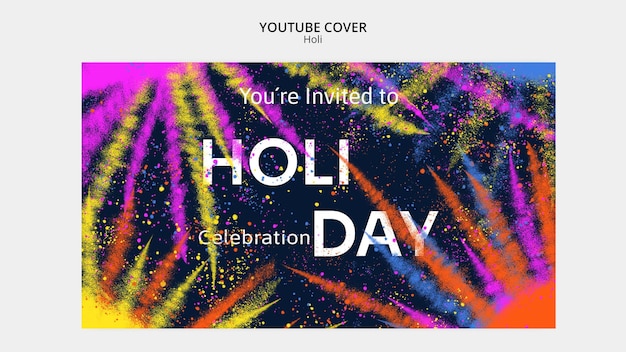 Modelo de capa do youtube de celebração do festival holi