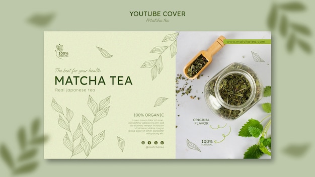 PSD grátis modelo de capa do youtube de chá matcha