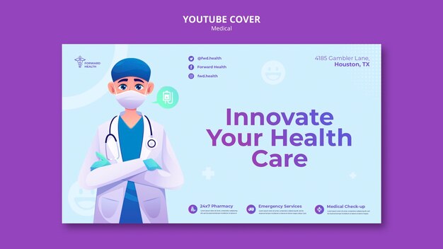 Modelo de capa do youtube de check-up e cuidados de saúde