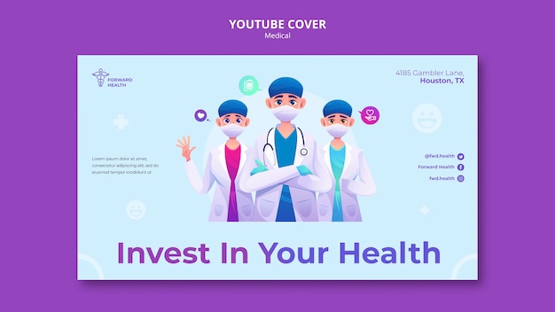 Modelo de capa do youtube de check-up e cuidados de saúde