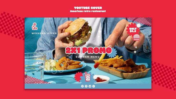 PSD grátis modelo de capa do youtube de comida deliciosa