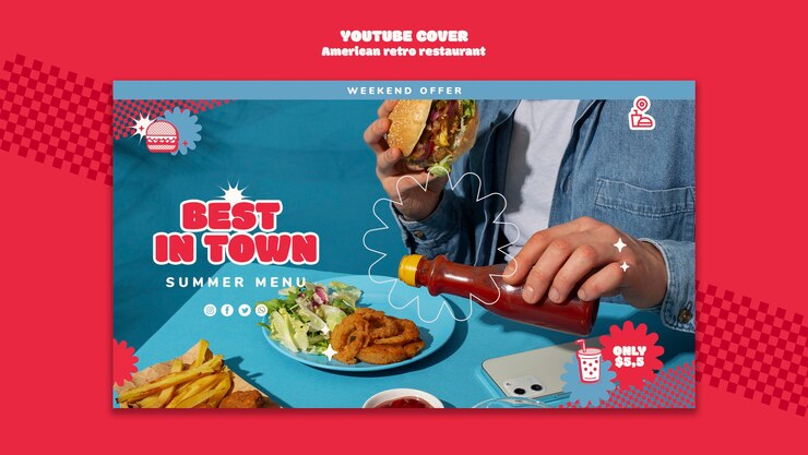 PSD grátis modelo de capa do youtube de comida deliciosa