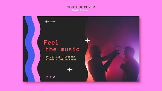 PSD grátis modelo de capa do youtube de concerto de música