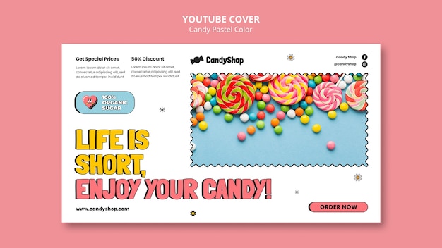 Modelo de capa do youtube de cores pastéis doces